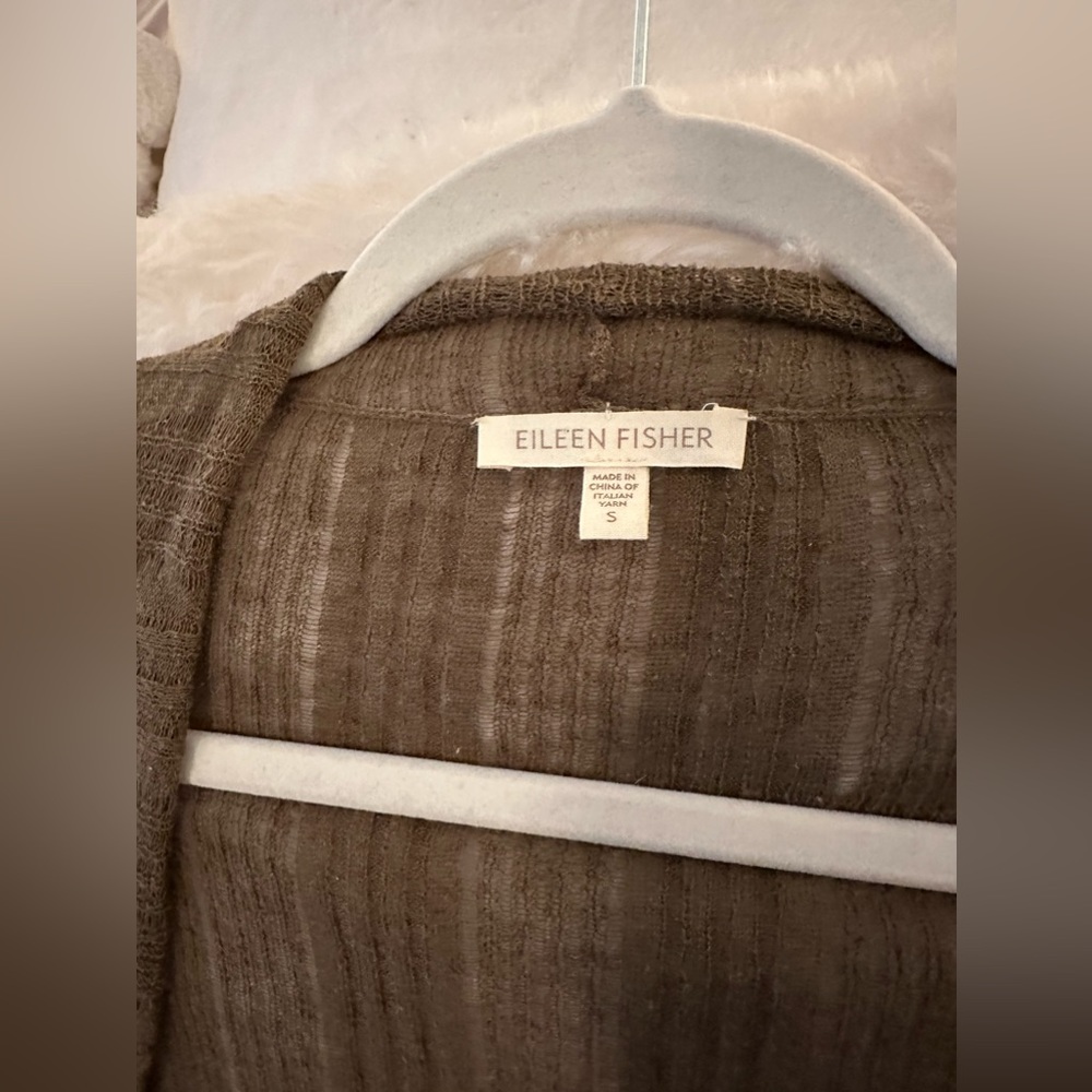 Eileen Fisher Dark Gray/Green Sheer Cardigan Size Small
